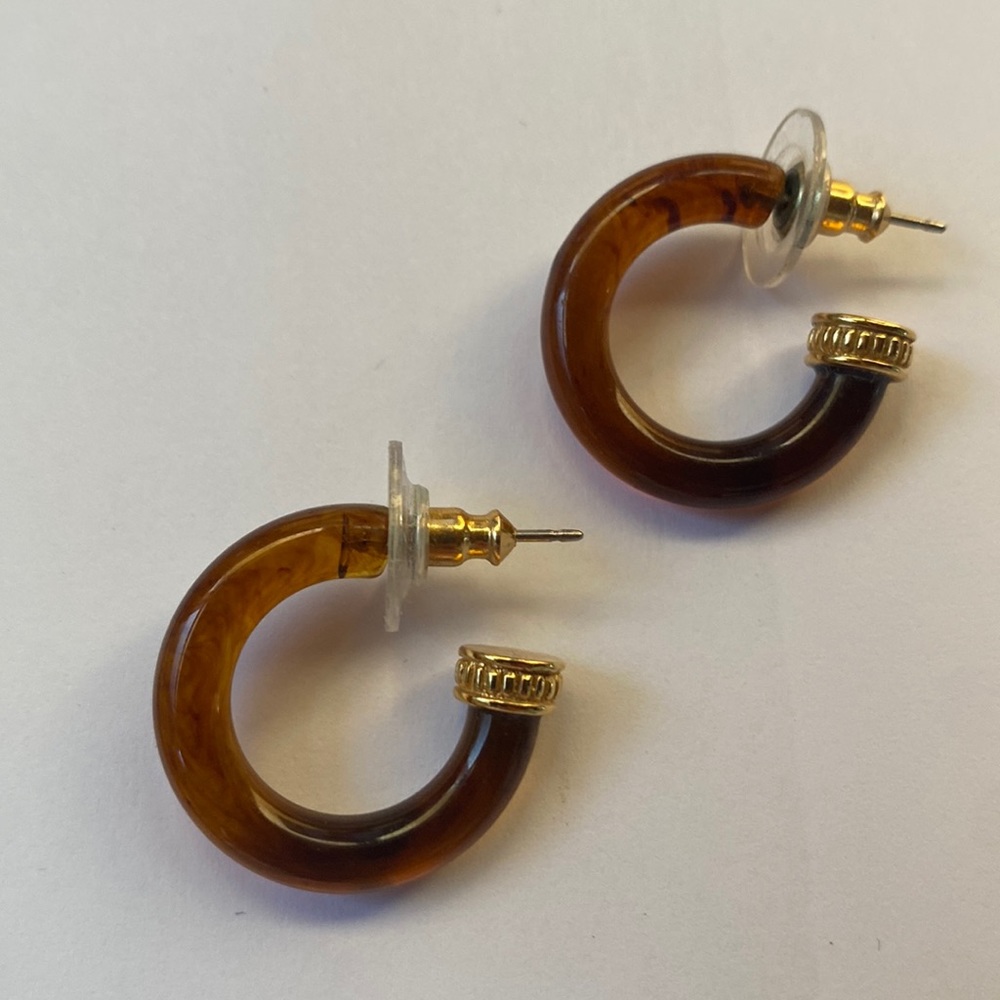 Brown Plastic Tortoise Shell Style Hoop Earrings